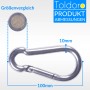 Toldoro Karabinerhaken 100mm aus Edelstahl V4A, rostfrei, mit Größenangabe.