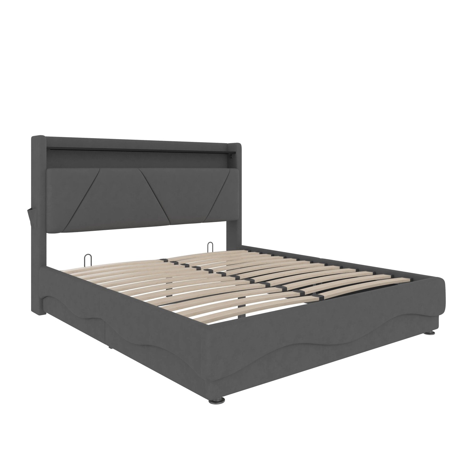 okwish Polsterbett 160x200cm mit LED USB C Seitentaschen Schlafzimmer Grau ohne Matratze
