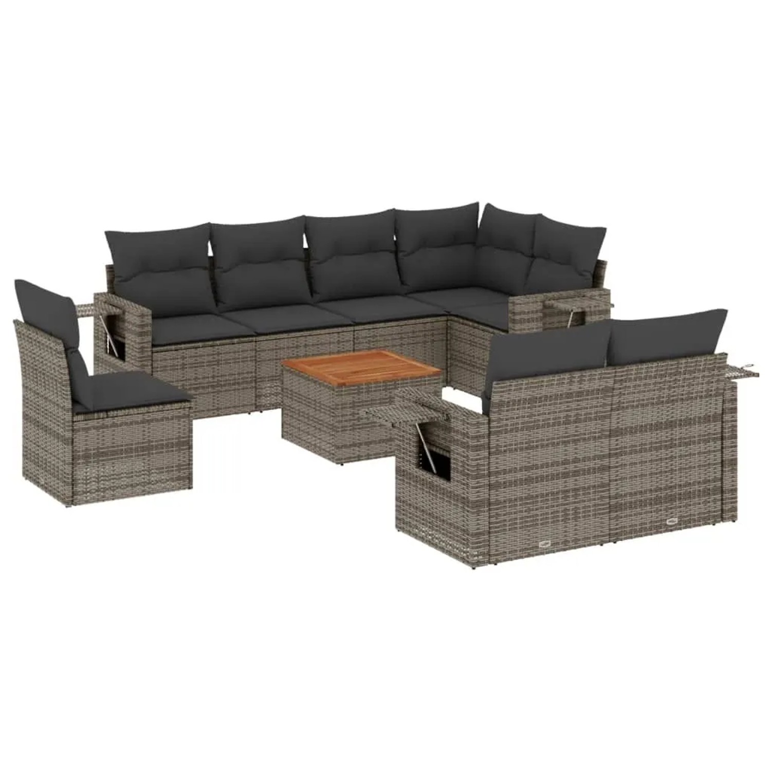 vidaXL 9-Tlg Garten-Sofagarnitur mit Kissen Grau Poly Rattan 3224660