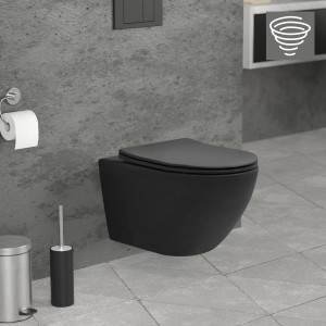 Modernes, spülrandloses LuxeBath Hänge WC in Schwarz Matt, lange Ausführung (53,5 cm).