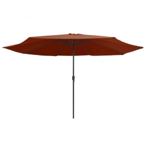 Terrakotta Sonnenschirm mit Metall-Mast und Kurbelmechanismus, 390 cm Durchmesser für Garten & Terrasse.