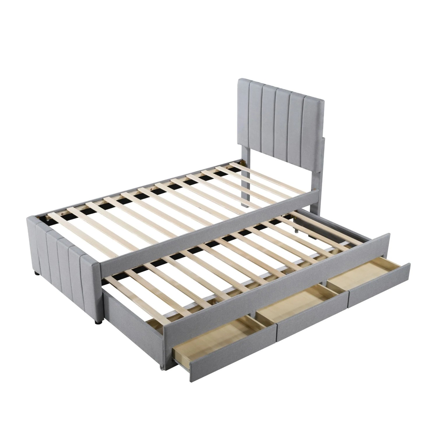 okwish Polsterbett 90x200cm mit Rollbett Stauraum Kinderbett Grau ohne Matratze