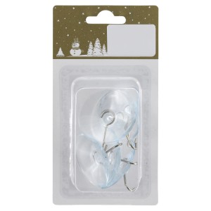 6 transparente Saugnäpfe mit Haken (Ø 3,5 cm) zur Weihnachtsdekoration.