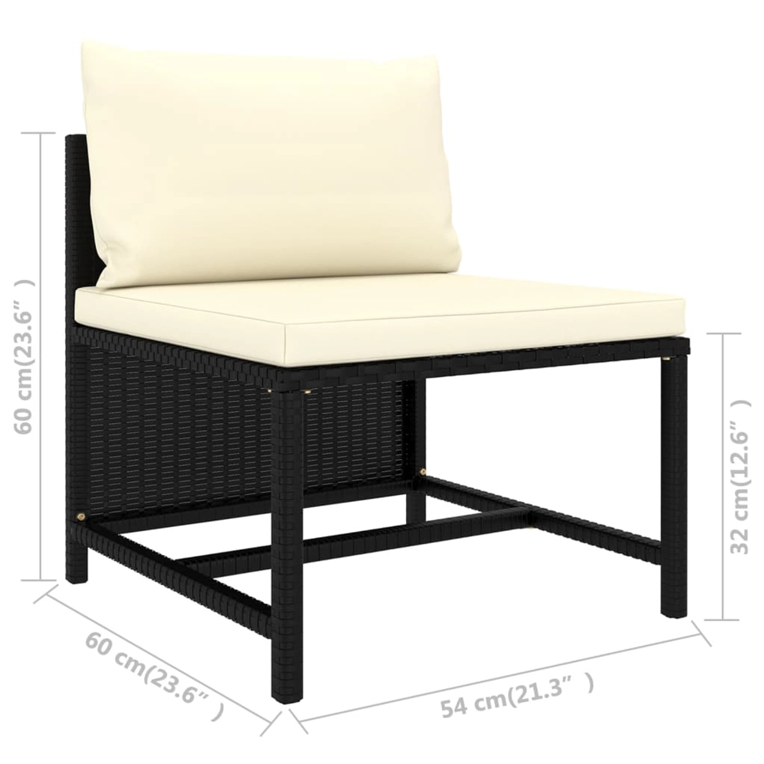 vidaXL Gartenmöbel: Schwarzes Lounge-Set aus Rattan mit cremefarbenen Kissen.