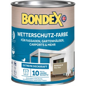 Dose Bondex Wetterschutz-Farbe RAL 7034 Marehalm, geeignet für Fassaden, Gartenhäuser und Carports.