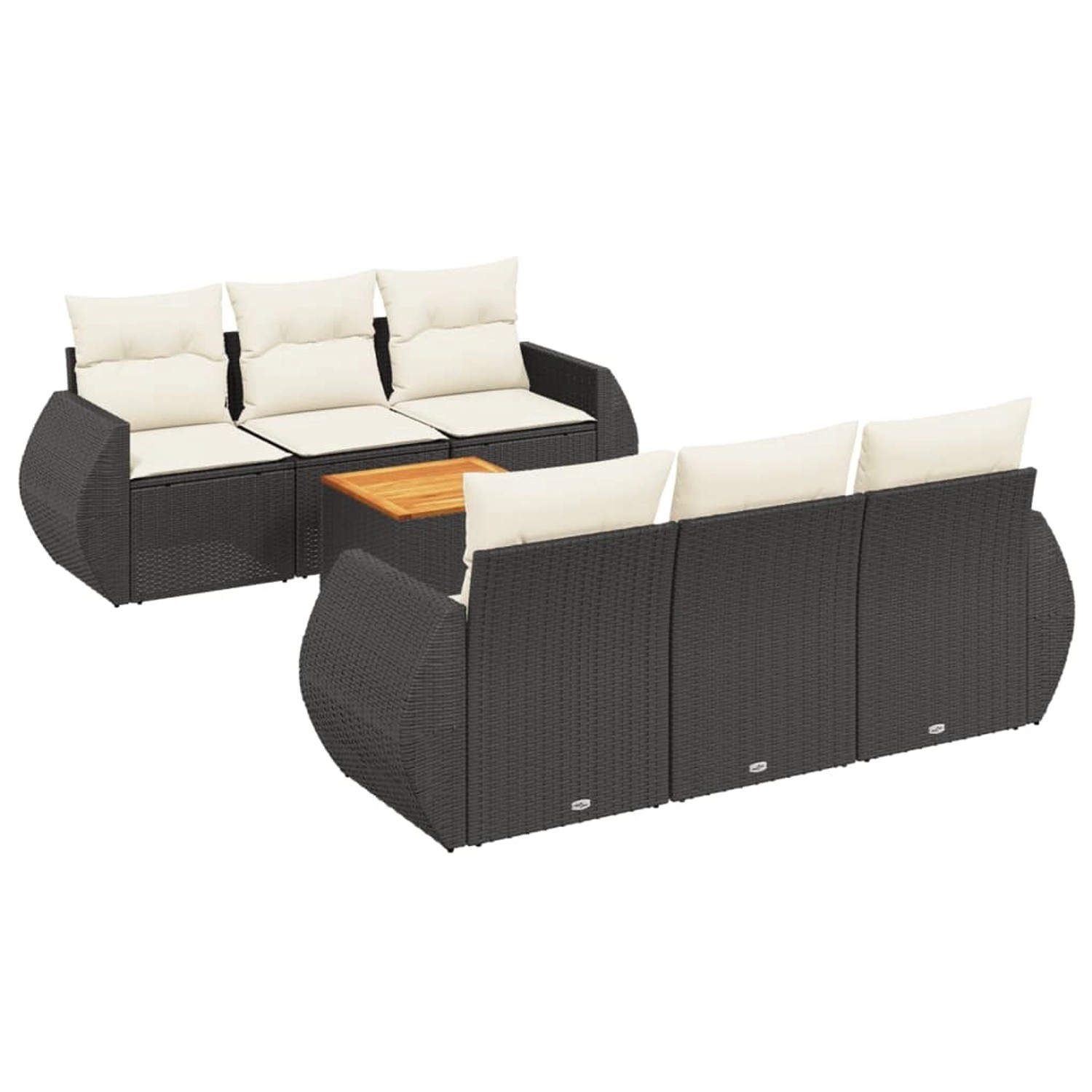 vidaXL 7-Tlg Garten-Sofagarnitur mit Kissen Schwarz Poly Rattan 3224894 günstig online kaufen