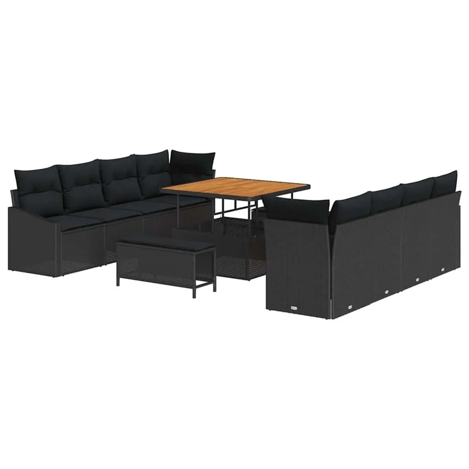 vidaXL Garten-Sofa-Set mit Kissen mit Speicher 11-Tlg Schwarz 3364584