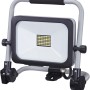 LED-Baustrahler Bright 30W, silber-anthrazit, mit klappbarem Standfuß und Tragegriff.