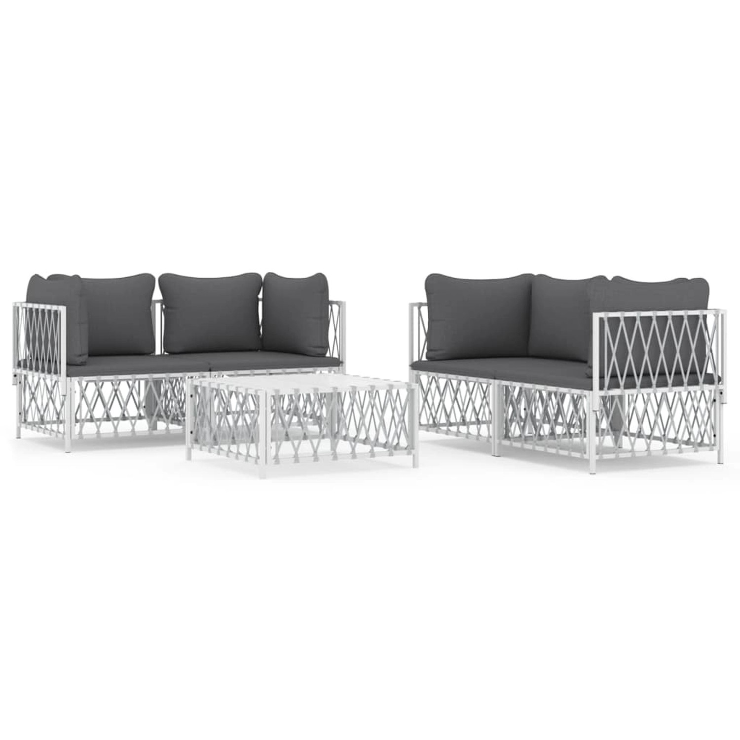 vidaXL 5-Tlg Garten-Lounge-Set mit Kissen Weiß Stahl 3186824
