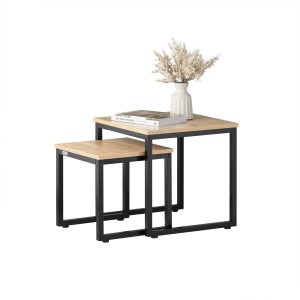 SoBuy 2er Set Couchtische FBT42-N in Natur mit schwarzem Metallgestell.