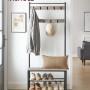 Songmics Garderobenständer Dacey mit Schuhbank, Haken, Greige-Schwarz. Garderobe mit Sitzbank und Ablagen.