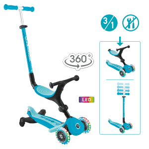 Globber Go-Up Active Lights 360 3 in 1 Aufsitzrad Laufrad und Scooter 120/80 mm 3-Rädrig Höhenverstellbar Blau