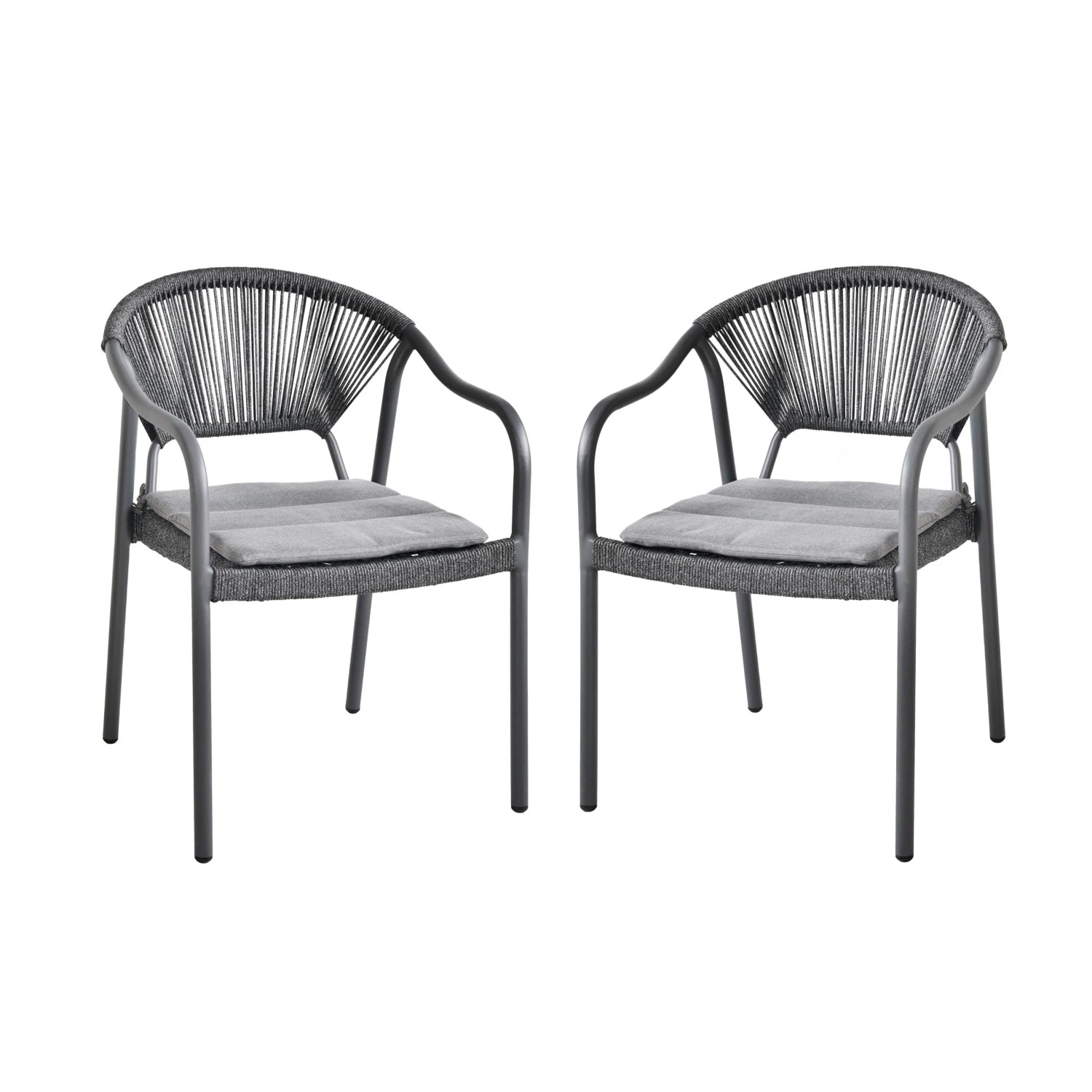 DELUKE Garten-Sitzgruppe LEILA 5-tlg. Teak Seilbespannung Anthrazit Gartenmöbel-Set Gartengarnitur Garten-Essgruppe Stüh...