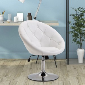 HOMCOM Drehstuhl, verchromt, weißes Kunstleder mit Knopfheftung, höhenverstellbar.