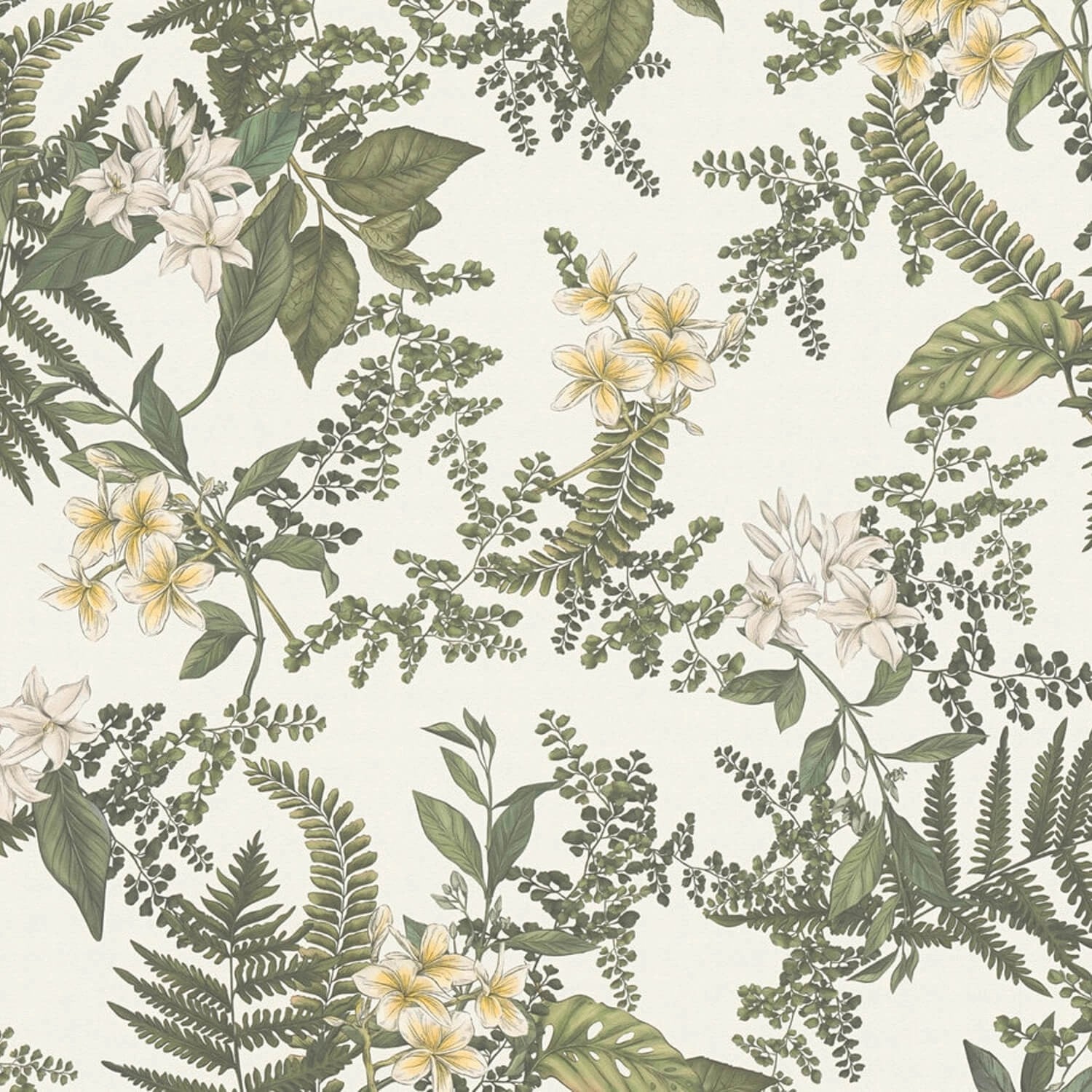 PROFHOME 394243-GU Blumen Tapete Floral Matt Weiß dunkel-Grün Gelb 0,53 m x günstig online kaufen