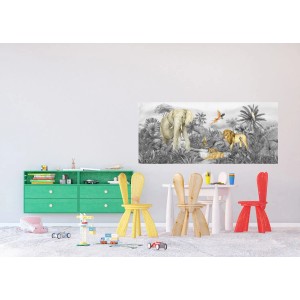 Sanders & Sanders Fototapete Dschungeltiere grau (0,75x1,7m) im Kinderzimmer.