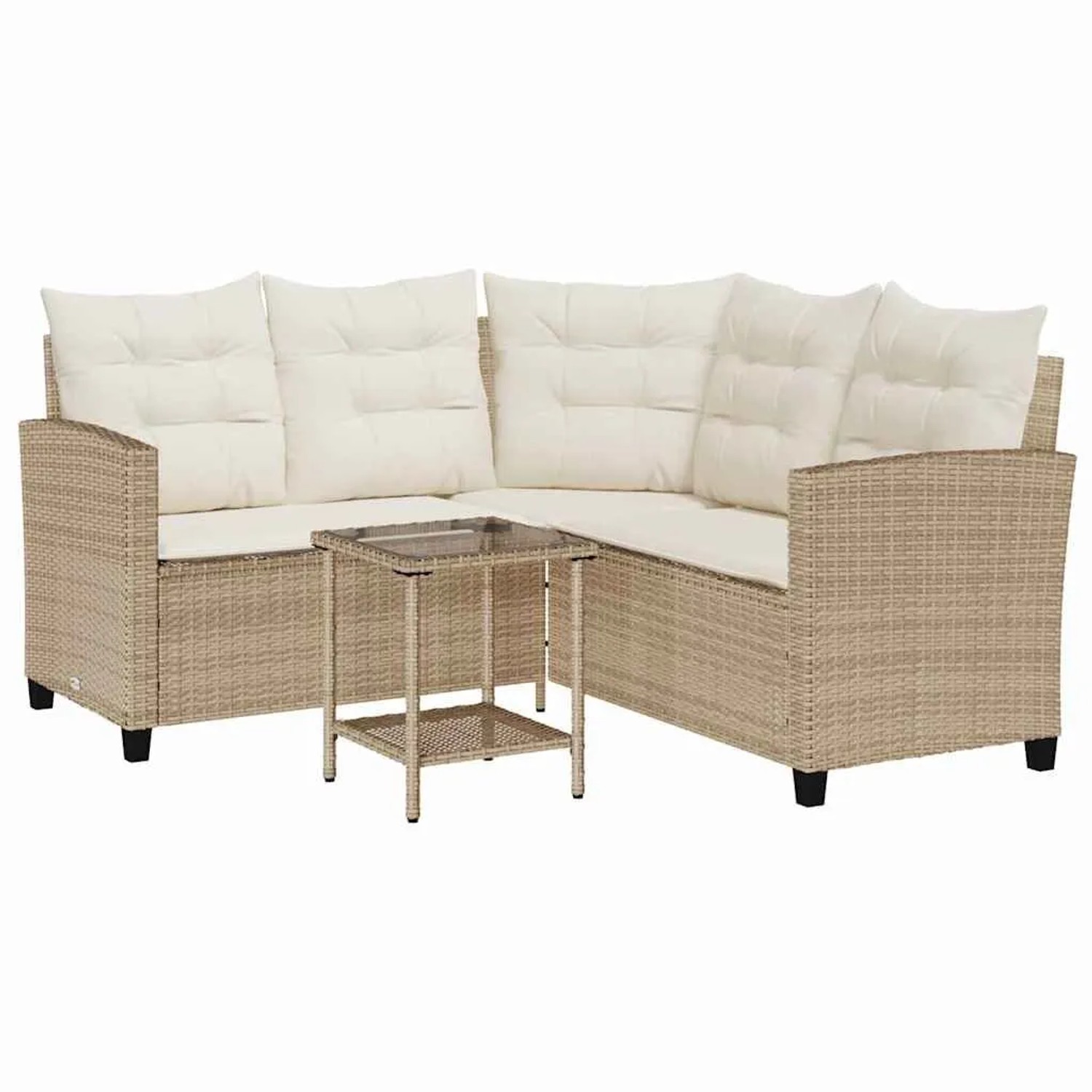 vidaXL Gartensofa in L-Form mit Tisch und Kissen Beige Poly Rattan 4103876