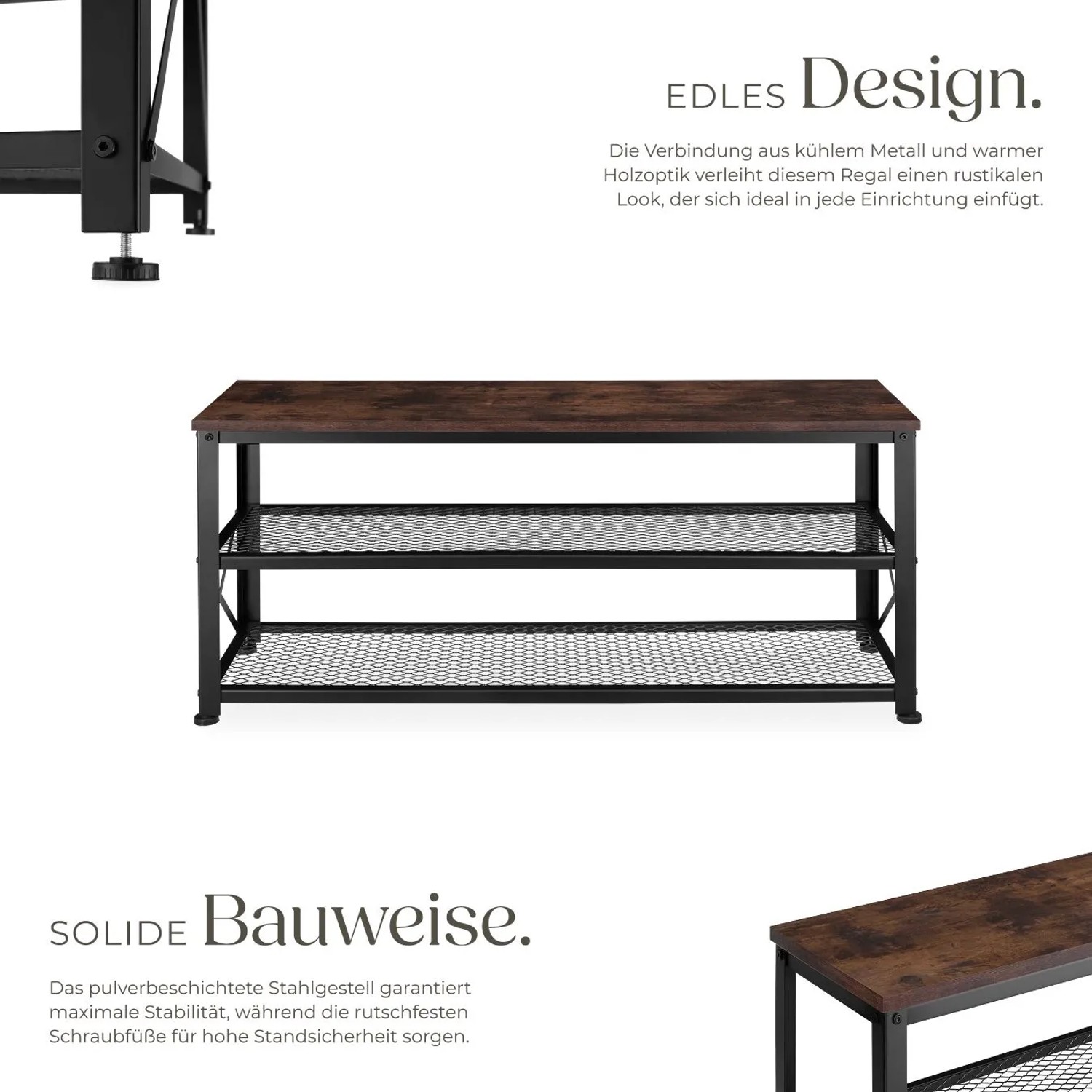 Tectake Schuhregal Blackpool im Industrial Style mit Holz und Stahl, dunkle Holzoptik.