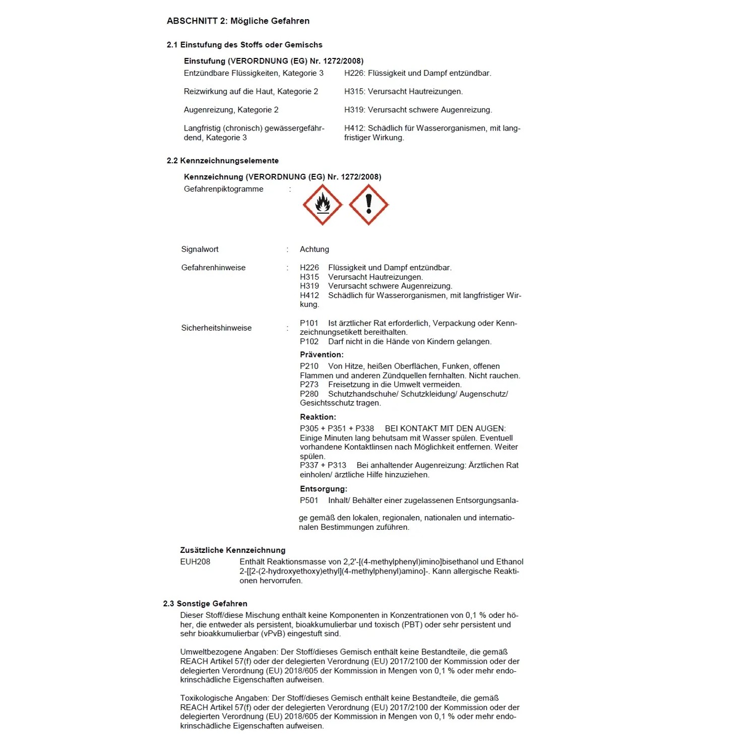 Sicherheitsdatenblatt: Gefahrenhinweise, Sicherheitsratschläge und Piktogramme für chemische Produkte.