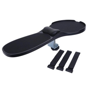 Schwarze MCW Armauflage N76 mit Mauspad, gepolsterter Handgelenk-Ablage, Tischklemme und Klettbändern für Bürostühle.