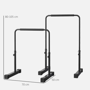 Zwei schwarze höhenverstellbare Dip Barren aus Stahl, ein Set für Sport & Fitness. Ideal für Dips & Liegestütze.