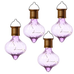 Marelida LED Solar Glühbirne Kugelleuchte Solarleuchte Terrasse Balkon Garten Lila 4Stück