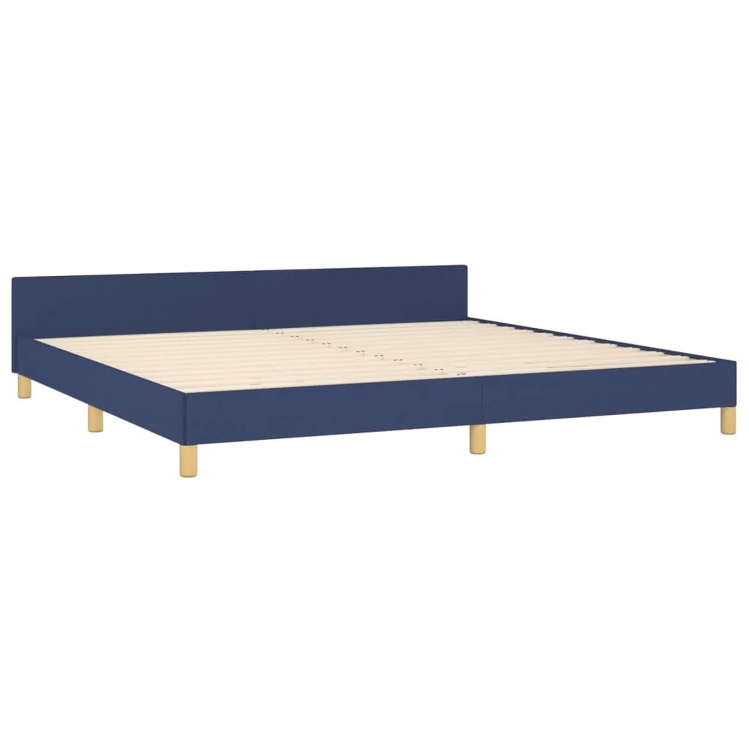 Blaues Stoff-Bettgestell (200x200 cm) mit Kopfteil. Modernes Design für Schlafzimmer.