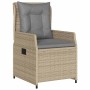 Beiger Gartenstuhl aus Poly Rattan mit grauen Kissen, Teil der vidaXL 5-tlg. Essgruppe.