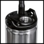 Detailaufnahme: Einhell GE-DW 1255 N-A Tiefbrunnenpumpe aus Edelstahl mit schwarzem Kunststoffaufsatz.