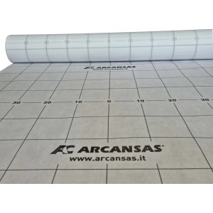 Arcansas Abdichtungsbahn PE-Vlies 1 m, Rolle mit Zentimeteraufdruck für Fliesenzubehör.