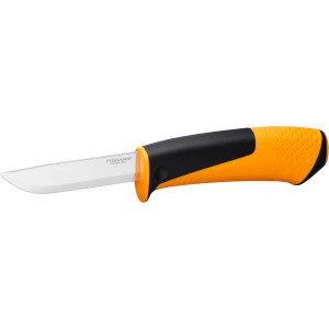 Fiskars Universalmesser mit Messerschärfer, orange-schwarzer Griff, hochwertige Klinge.