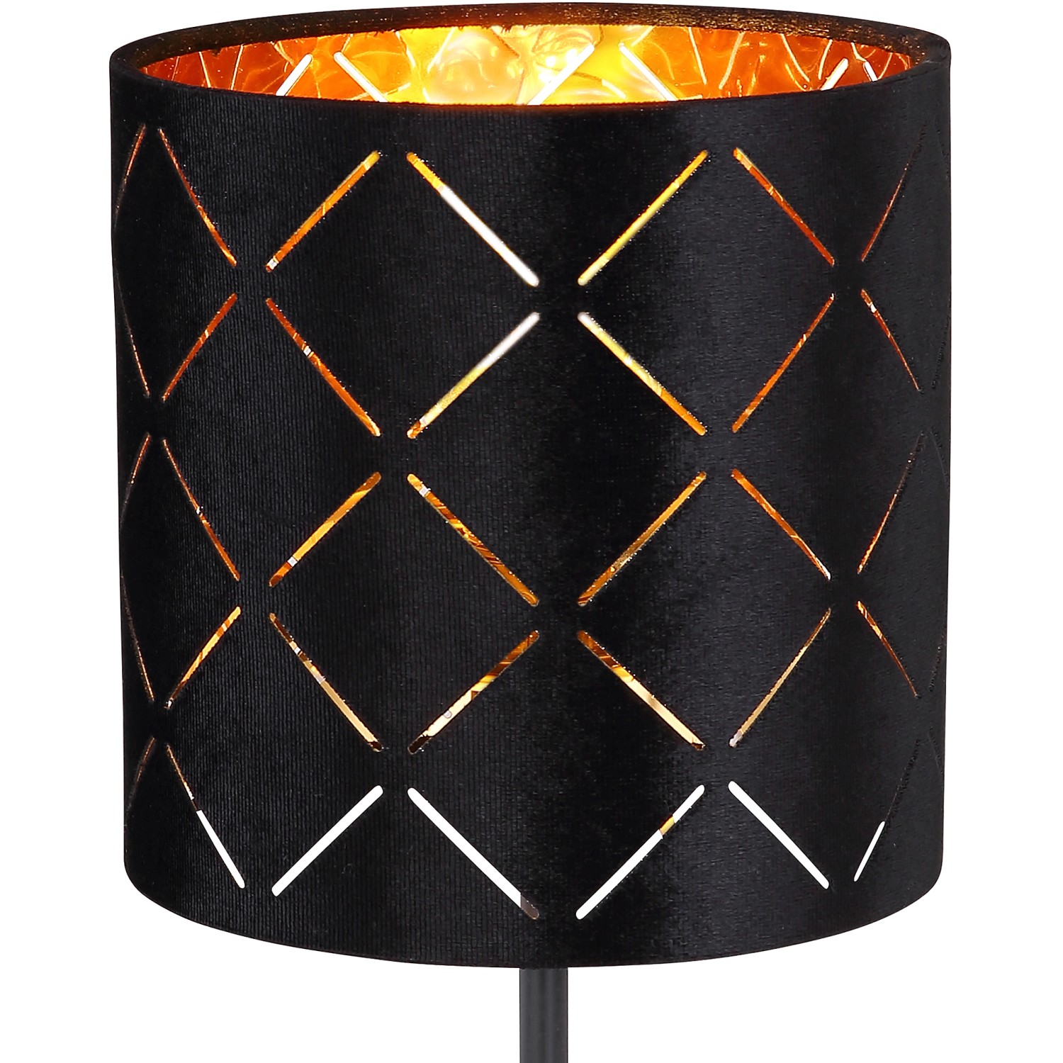 Schwarze Globo Tischlampe Sunna mit Dekorstanzungen, 150x350 mm. Design-Tischleuchte für Wohnräume.