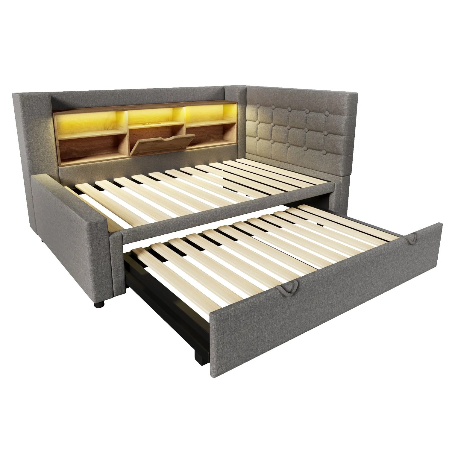 Merax Schlafsofa 90x200+90x190cm LED Stauraum Grau