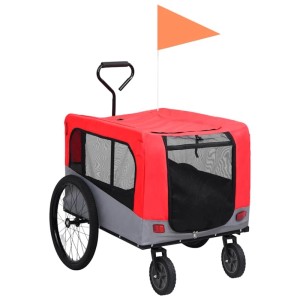 vidaXL 2-In-1 Fahrradanhänger für Hunde und Buggy Rot und Grau 92440