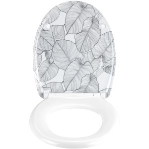 Wenko WC-Sitz Samoa Weiß-Schwarz mit Blätter-Design, passend für Standard-WCs.