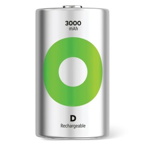 GP Recyko D Akku, NiMH, 3000 mAh, wiederaufladbar, 2er-Pack.