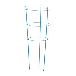 Blaue, höhenverstellbare Relaxdays Rankhilfe aus Eisen und Kunststoff, 76 cm hoch.