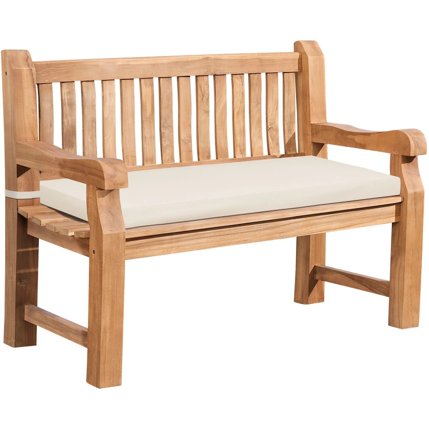 DELUKE Gartenbank Teakbank DABEL Holz Creme 120x61x93cm Holzbank 120cm Mit Sitzkissen Bank Mit Lehne Wetterfest Bank Garten Terrasse