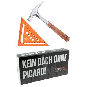 Picard x DACHKRONE Set 3 Picard Ganzstahl-Latthammer Nr. 790 1 2 und Zimmermannswinkel 180mm mit Bohrlehre