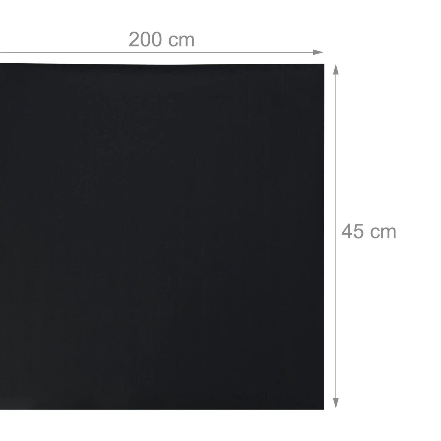 Schwarze, selbstklebende Tafelfolie aus PVC, 200x45 cm, zuschneidbar. Ideal als Kreidetafel oder dekorative Tapete.