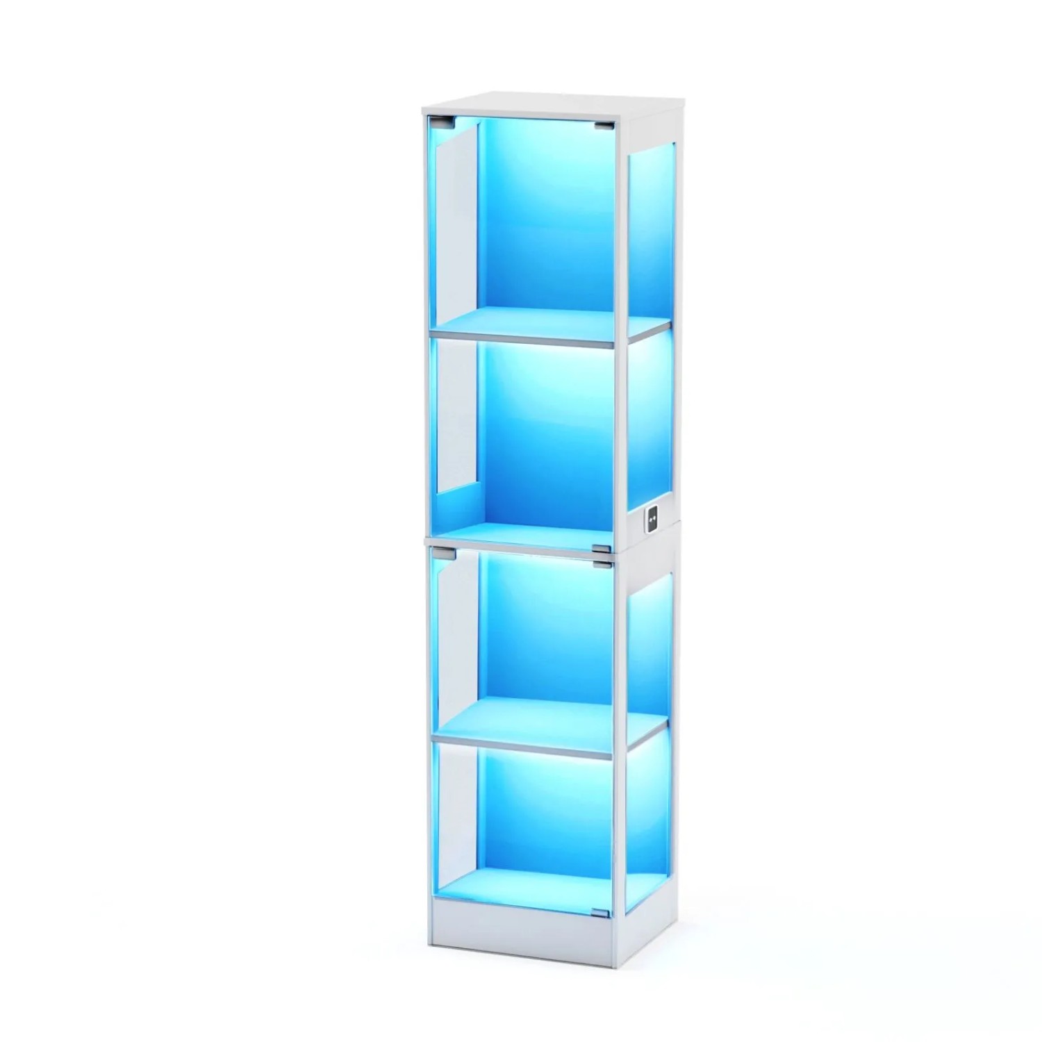 PXloue Glasvitrine 40x35x165 cm Mit LED-Beleuchtung und Ladestation Weiß
