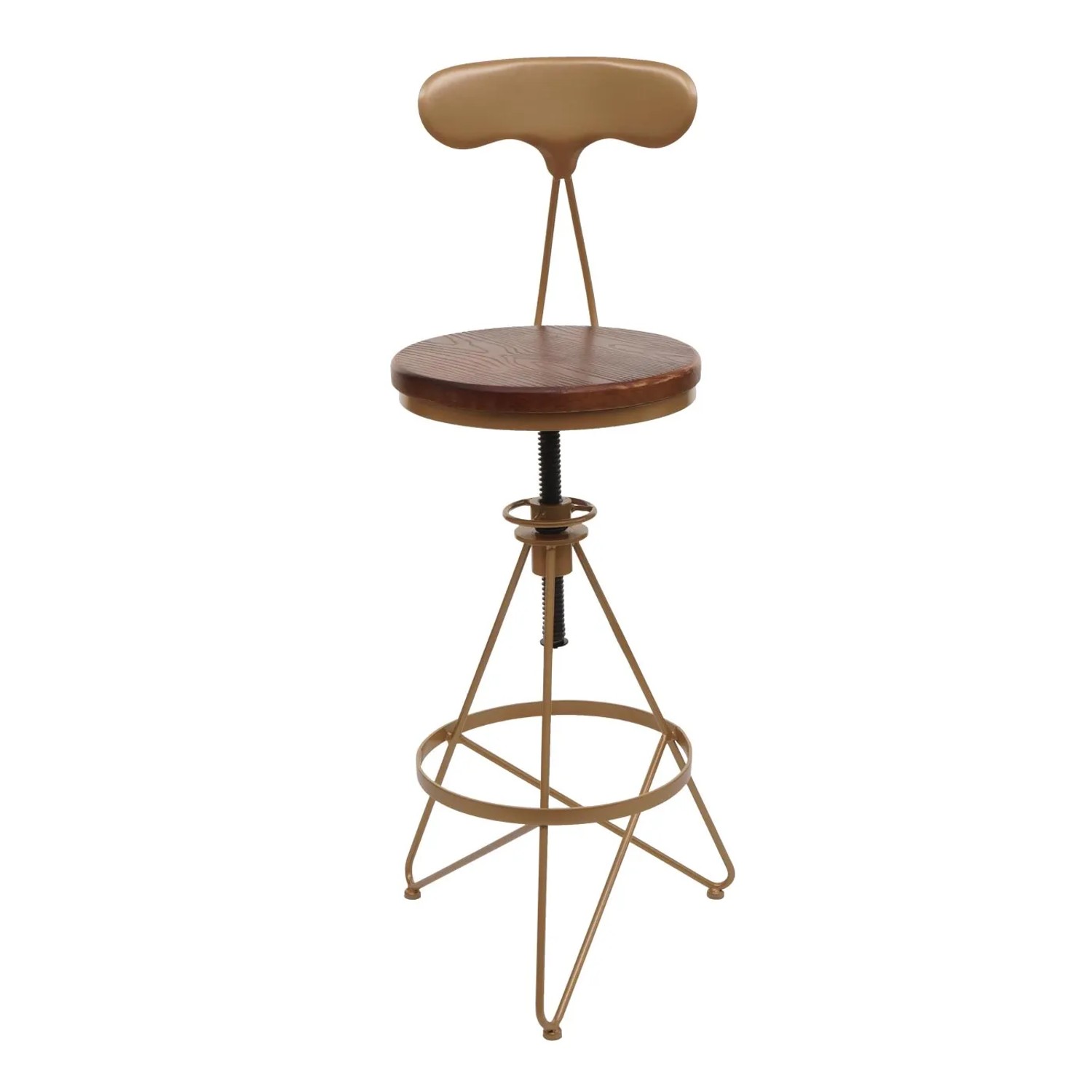 2er-Set Barhocker N18 in Braun/Gold: Höhenverstellbare Sitzhocker im Industrie-Design mit Fußablage.