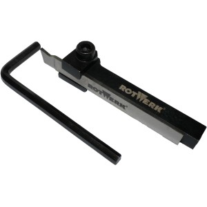 Rotwerk Abstechhalter mit HSS-Klinge (1,5 mm) und Inbusschlüssel für Drehmaschinen.