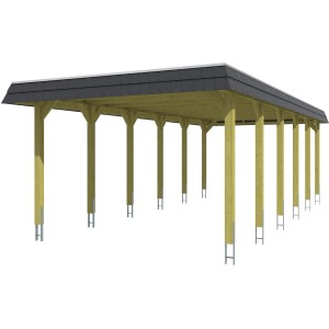 Skan Holz Carport Spreewald, Nussbaum, mit EPDM Dachbahn und stabilen Holzpfosten.