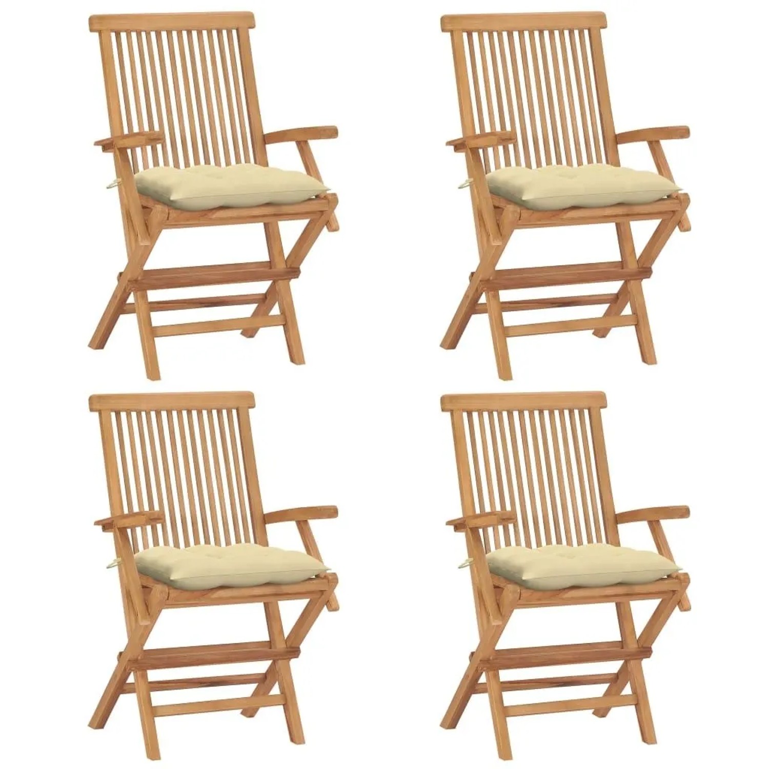 vidaXL Gartenstühle mit Cremeweißen Kissen 4 Stk Massivholz Teak 3065634 günstig online kaufen