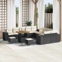 Schwarzes 13-tlg. vidaXL Garten-Sofa-Set aus Poly Rattan mit höhenverstellbarem Tisch.