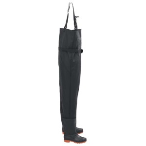 Schwarze vidaXL Wathose Größe 41 mit Stiefeln und Gürtel für Angler und Landwirte.