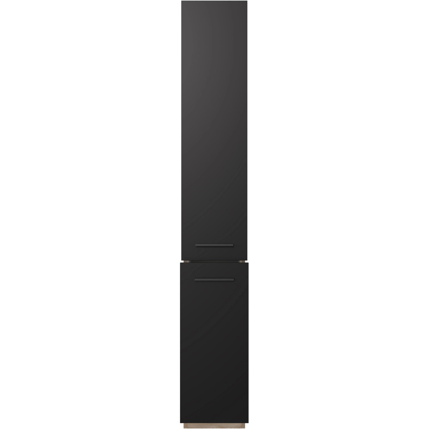 Flex-Well Apotheker-Hochschrank Capri, 30 cm, Schwarz Matt/Endgrain Oak mit zwei Auszügen und fünf Ablagen.