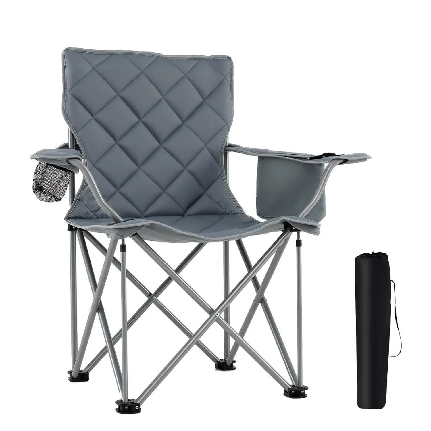 Costway Campingstuhl Faltbar mit Kühltasche & Getränkehalter Grau