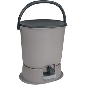 Skaza Bokashi Essential Starterset, hellgrauer Komposteimer mit Deckel, Griff und Ablasshahn.